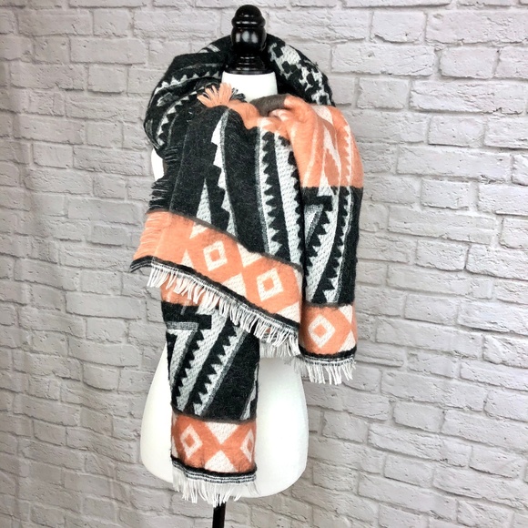 Geometric Design Black/Taupe Scarf - Picture 2 of 4